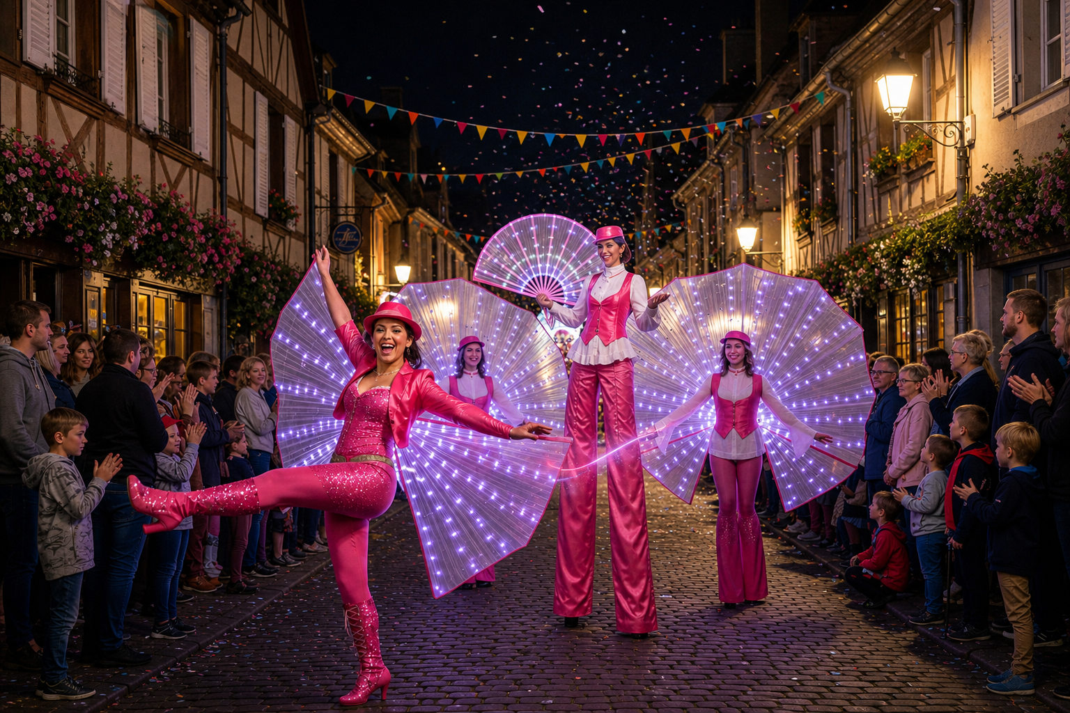 Parade lumineuse rose avec échassiers — Océane Compagnie